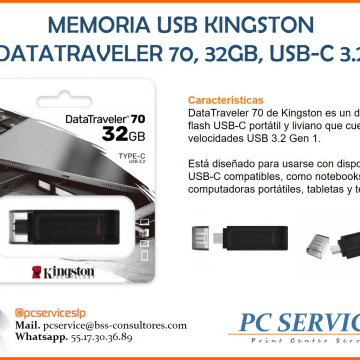 Memoria USB Kingston Datatraveler 70 32gb, usb-c 3.2